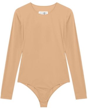 MM6 by Maison Margiela Long-Sleeved Crewneck Bodysuit - Natural