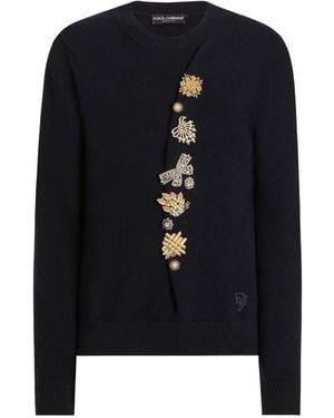 Dolce & Gabbana Brooch-Detail Jumper - Black