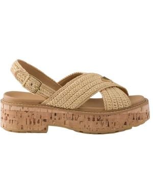 Prada Crochet Platform Sandals - Brown