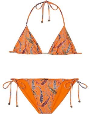 Etro Embellished Paisley-Print Triangle Bikini - Orange