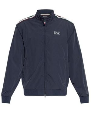 EA7 Logo-Printed Zipped Jacket - Blue