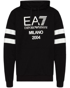 EA7 Logo-Print Cotton Hoodie - Black