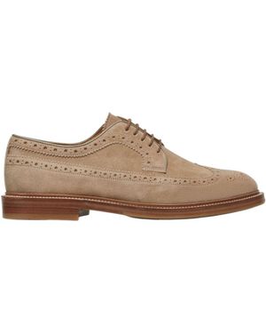 Brunello Cucinelli Perforated-Embellished Lace-Up Derby Shoes - Brown