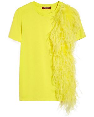 Max Mara Studio Feather Detailed Crewneck T-Shirt - Yellow