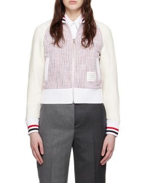 Thom Browne Rwb Striped Tweed Bomber Jacket - White