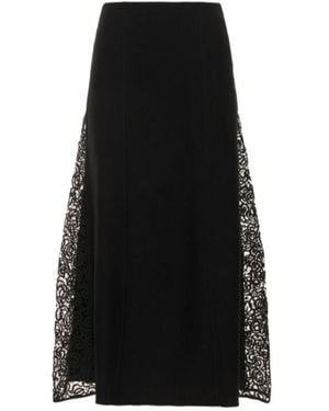 Gabriela Hearst Wool Knit Midi Skirt W/ Lace - Black