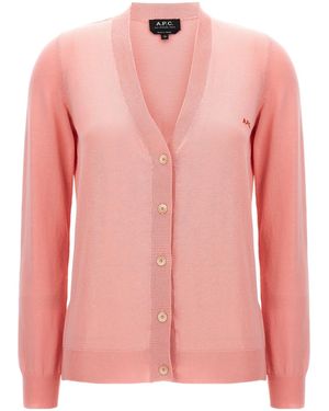 A.P.C. Logo Detailed V-Neck Cardigan - Pink