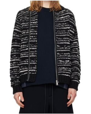 Sacai Knitted Cotton Blend Cardigan - Blue