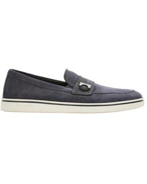 Ferragamo Boat Shoe Loafer With Gancini Detail - Blue