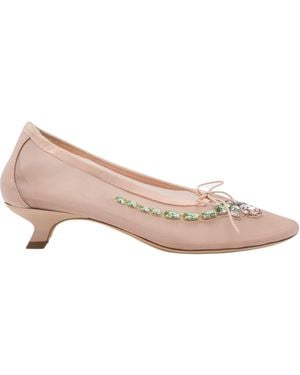 Simone Rocha Mesh Embellished Ballerina Heel Pumps - Pink