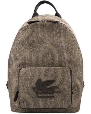 Etro Paisley-Print Logo-Appliqué Backpack - Brown