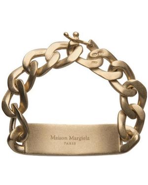 Maison Margiela Logo Engraved Curb Chain Bracelet - Metallic