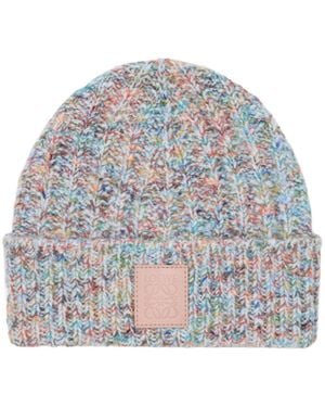 Loewe Logo Patch Knitted Beanie - Gray