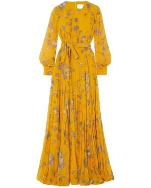 Erdem Lace-Up Pleated Printed Dress - Yellow