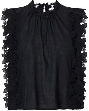 Sea Lace-Trimmed Cotton Tank - Black