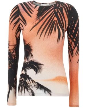 Rabanne Rabanne Palm-Print Fitted Knitted Top - Multicolor