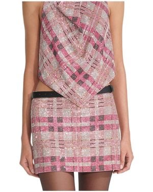 Self-Portrait Crystal-Embellished Plaid Mini Skirt - Pink