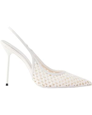 Paris Texas Lidia 105 Leather-Trimmed Straw Slingback Court Shoes - White