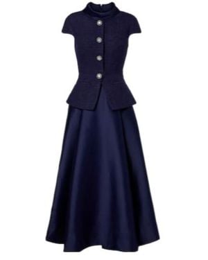 Self-Portrait Bouclé Taffeta Midi Dress - Blue