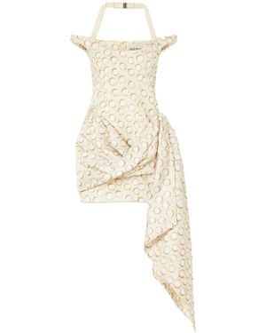 ALÉMAIS Paula Polka-Dot Draped Mini Dress - White