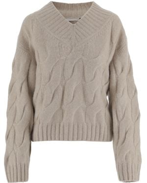Allude Cable-Knit V-Neck Knitted Jumper - Grey