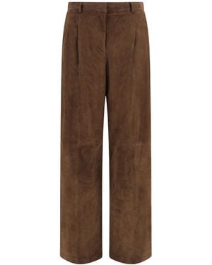 Arma Wide-Leg Suede Pants - Brown