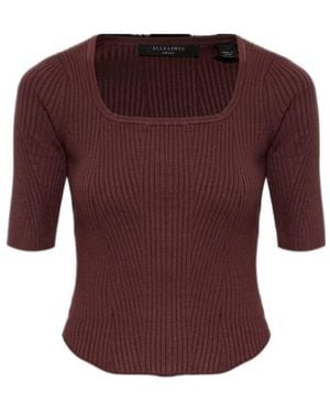 AllSaints Square Neck Rib Knit Top - Purple