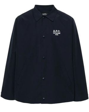 A.P.C. Regis Logo Embroidered Straight Hem Shirt Jacket - Blue