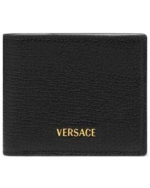 Versace Logo-Lettering Bi-Fold Wallet - Black
