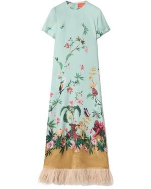 La DoubleJ La Doublej Swing Feather-Trim Dress - Blue
