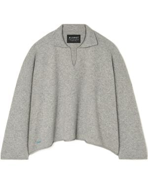 Alanui Ribbed Polo Neck Top - Grey