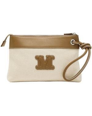 Max Mara Frisia Logo-Appliquéd Canvas Clutch - Natural