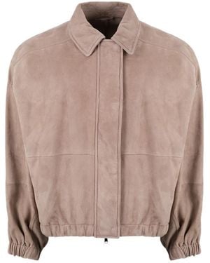 Brunello Cucinelli Collared Long-Sleeved Leather Jacket - Brown