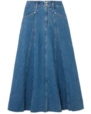 Veronica Beard Alix Panelled Frayed Denim Midi Skirt - Blue