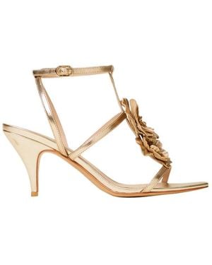 Twinset Flower Detailed Leather Sandals - Metallic