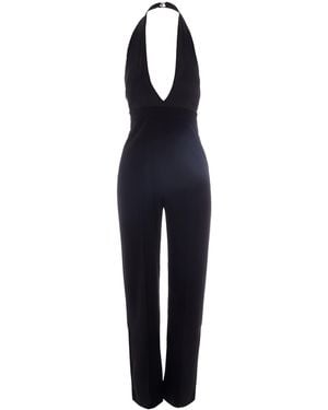 Patrizia Pepe Fluid Crepe Deep Neckline Jumpsuit - Blue