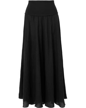 Johanna Ortiz Linen-Cotton Blend Maxi A-Line Skirt - Black