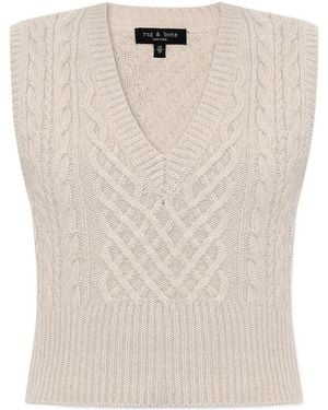 Rag & Bone Cable-Knit V-Neck Vest - Natural