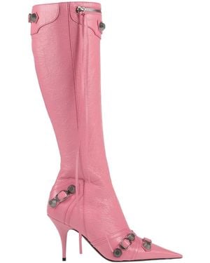 Balenciaga Shiny Pointed-Toe Leather Boots - Pink
