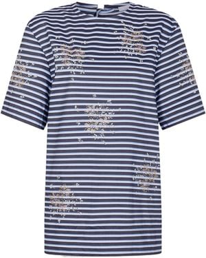 Rabanne Striped Embroidered Poplin T-Shirt - Blue
