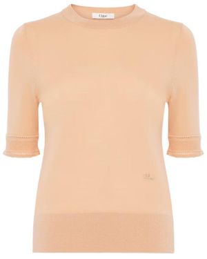 Chloé Chloé Ribbed Elbow-Sleeve Knitted Jumper - Natural