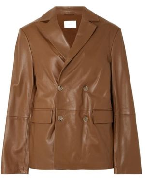 Loulou de Saison Net Sustain Davao Double-Breasted Leather Blazer - Brown