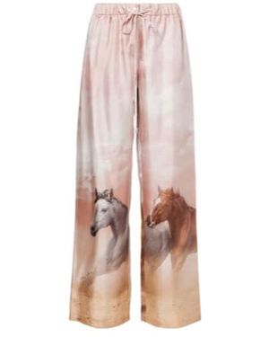 The Attico Printed Silk Twill Palazzo Trousers - Pink