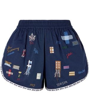 Sea Embroidered Casual Shorts - Blue