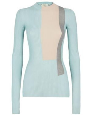 Fendi Colour Blocked Knitted Top - Blue