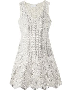 Rabanne Scalloped Edge Crochet Knitted Mini Dress - White