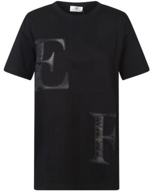 Elisabetta Franchi Logo Embroidered T-Shirt - Black
