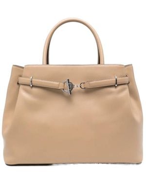 Ralph Lauren Logo-Plaque Leather Tote Bag - Natural