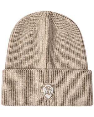 Brunello Cucinelli Cashmere English Rib-Knit Beanie With Patch-Logo - Natural