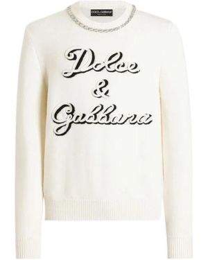 Dolce & Gabbana Logo Intarsia Knitted Pullover - White